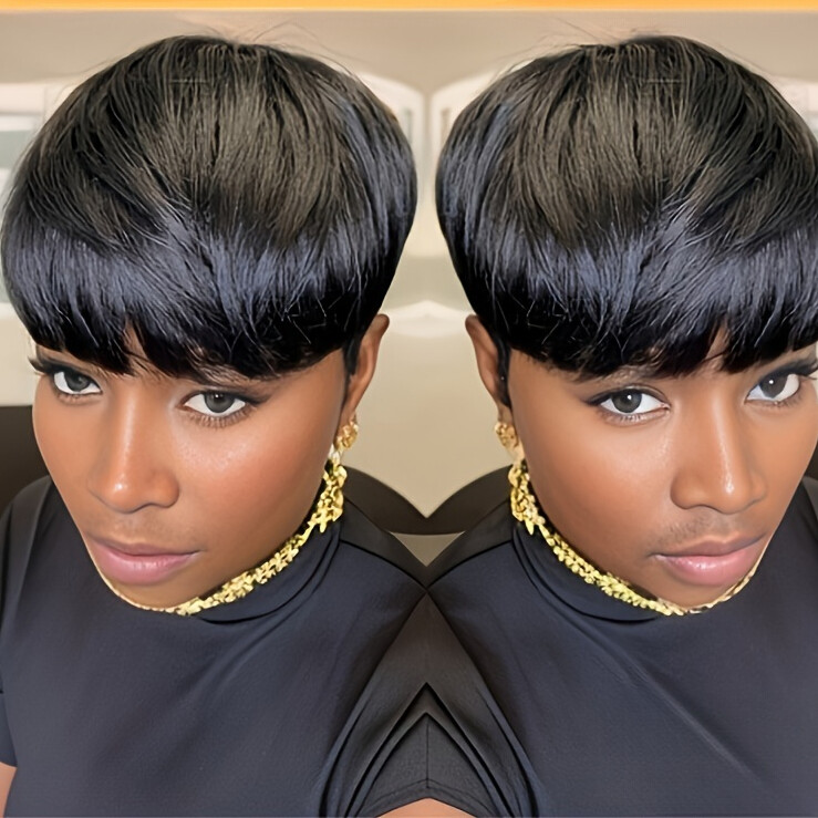 Natural Color Pixie Short Human Hair Wigs for Women Straight Pixie Cut Wigs