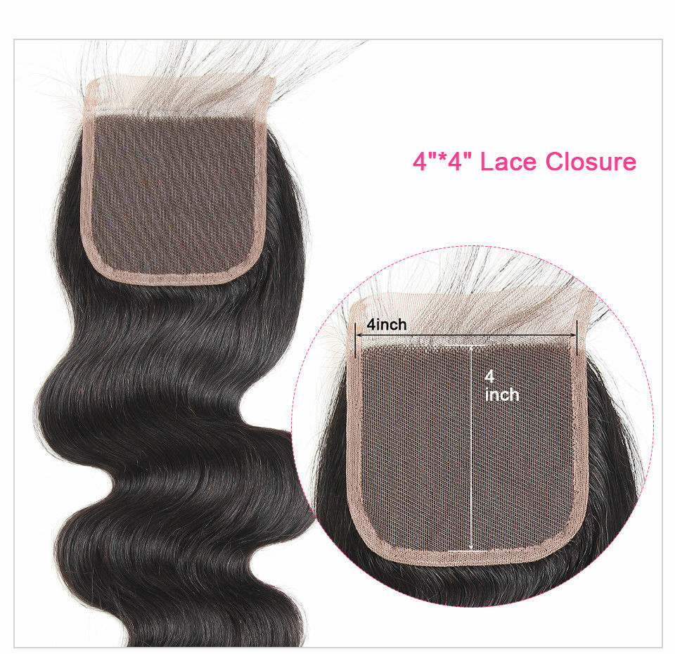 8A Brazilian Body Wave 4″x4″Lace Closure Unprocessed Virgin Human Hair Extension
