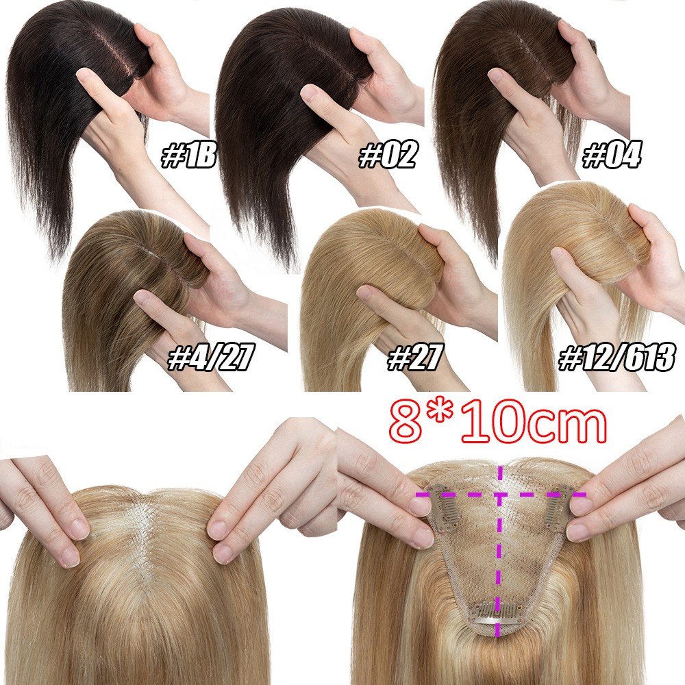 Clip In Remy Human Hair Topper Hairpiece Toupee Middle Part Silk Base For Women