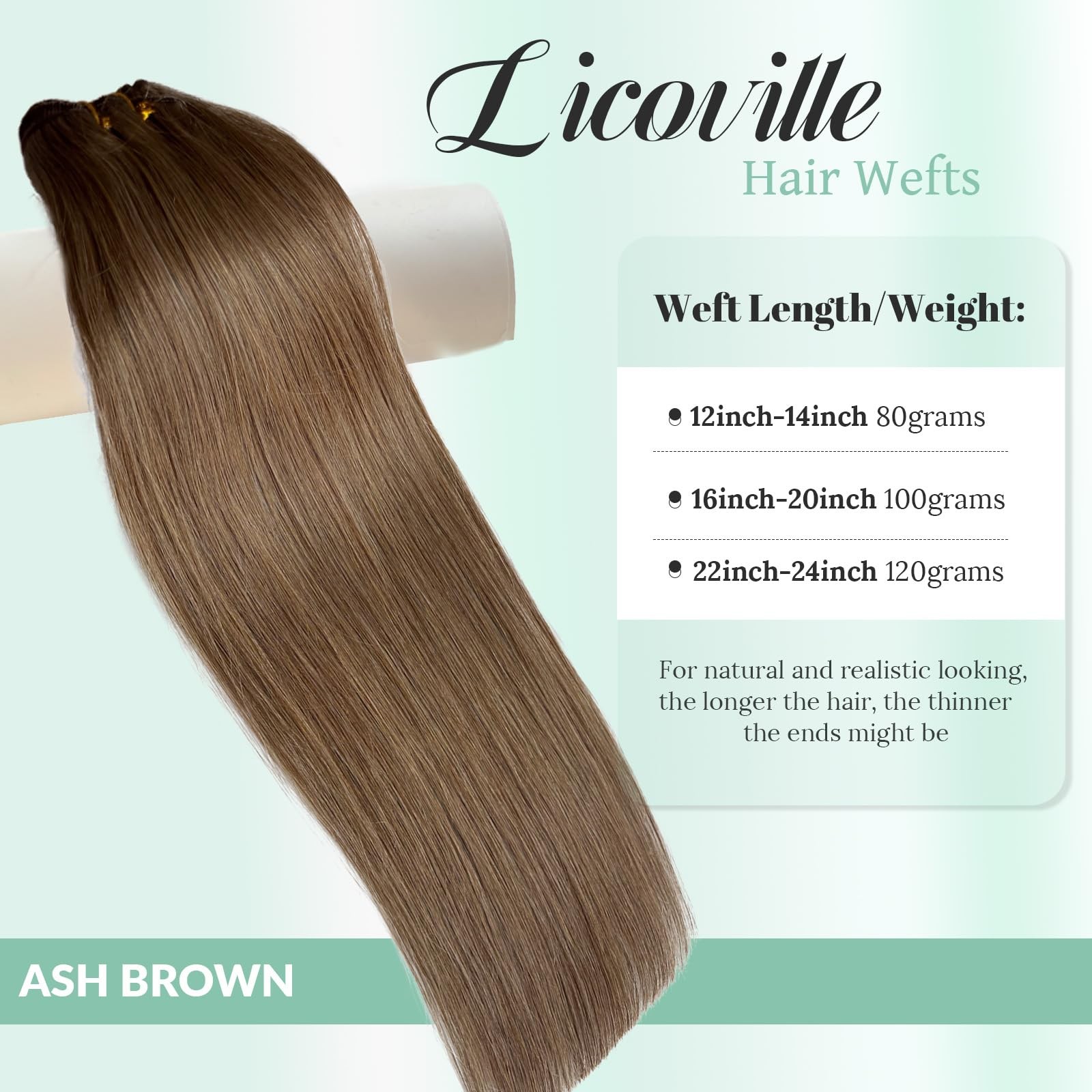 Licoville Ash Brown Hair Extensions Weft Sew In Human Hair Bundles Straight 20