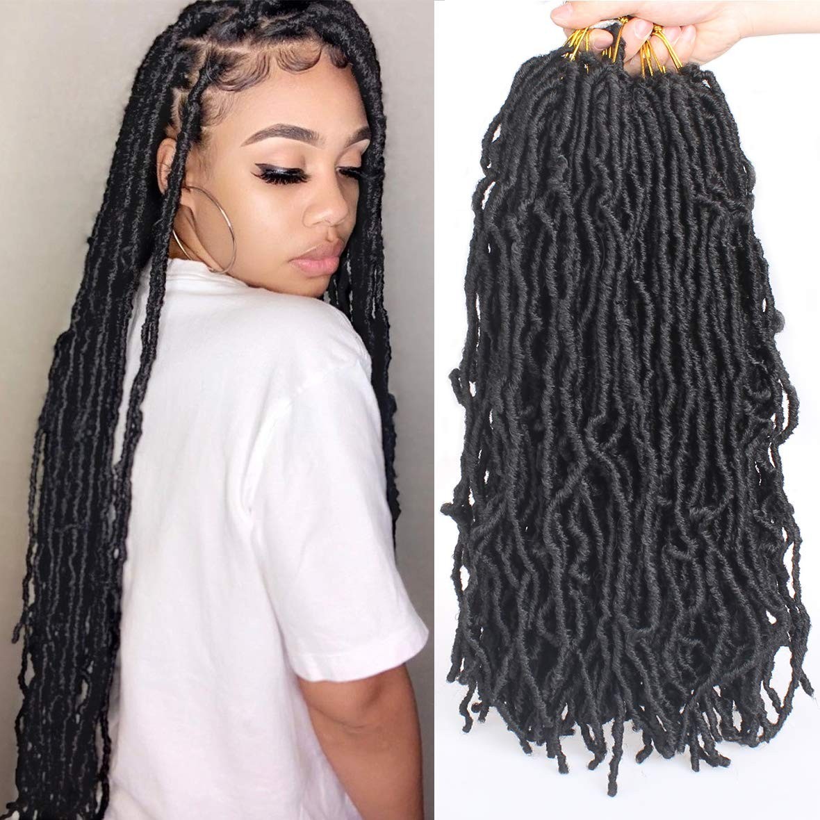 18 Inch Faux Locs Crochet Hair Extensions – Pack of 2 Natural Black Soft Locs