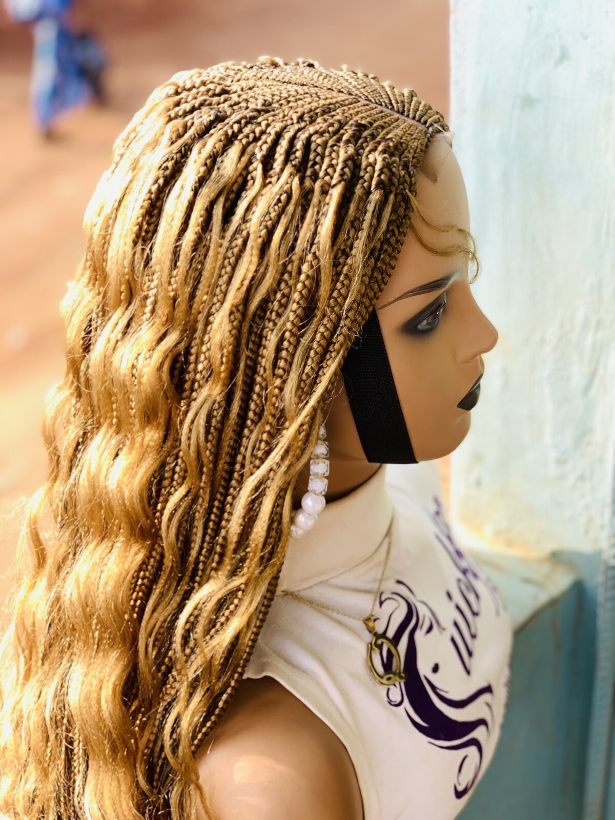 Braids On Lace Closure Wig Curly Synthetic Braided Wigs Black Wigs, Boho Braids