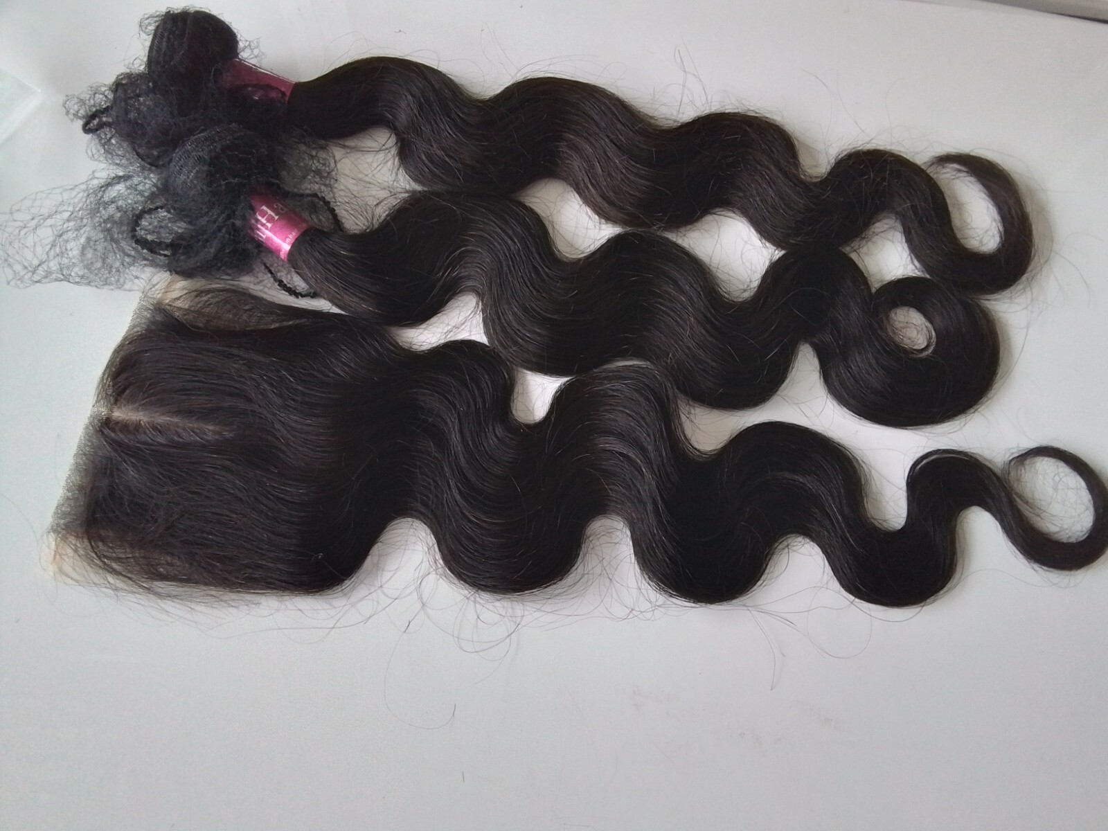 24+26 AND 22INCH 4X4 SILK BASE CLOSURE BRAZILIAN HUMAN HAIR 1b# BODY WAVES 250g