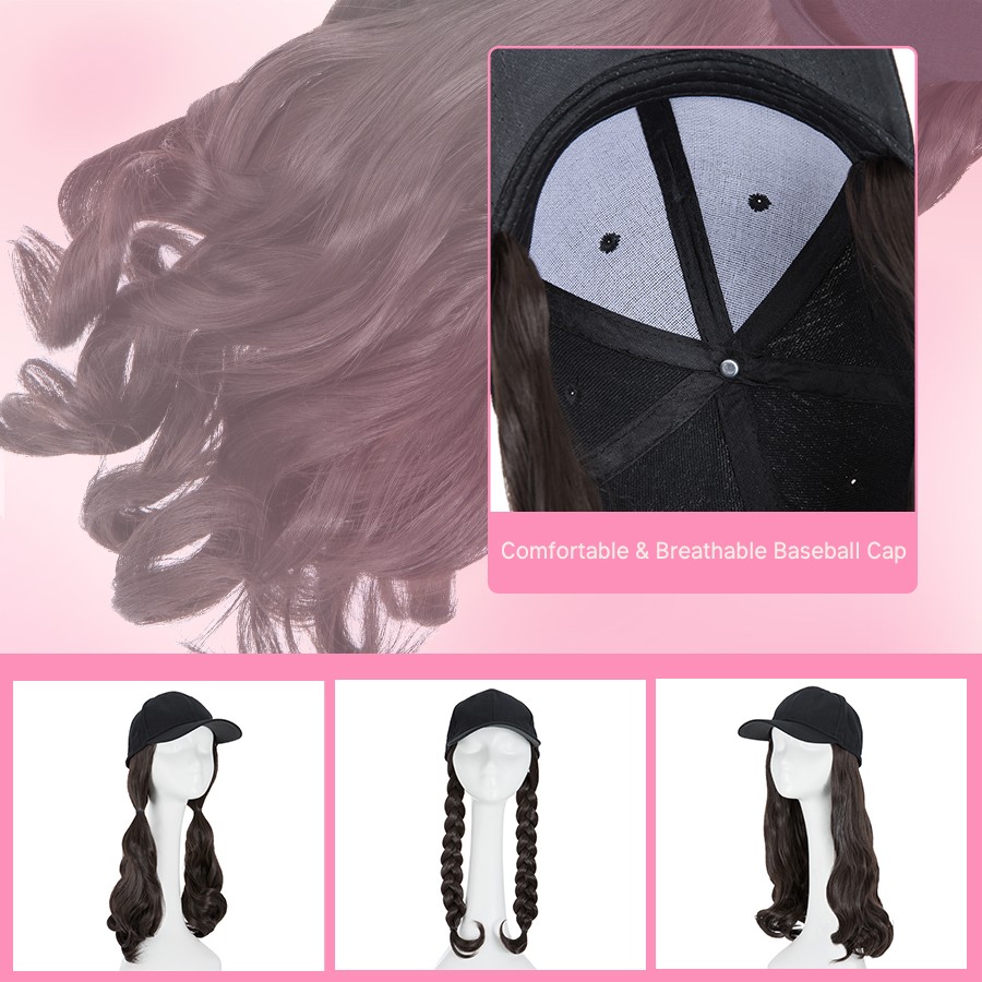US Cap With Hair Extensions Baseball Hat Straight Wavy Beanie Sun Hat Hairpiece