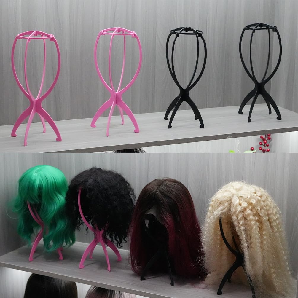 4 Pack Collapsible Wig Stand Portable Wig Display Holder for Multiple Wigs Hats