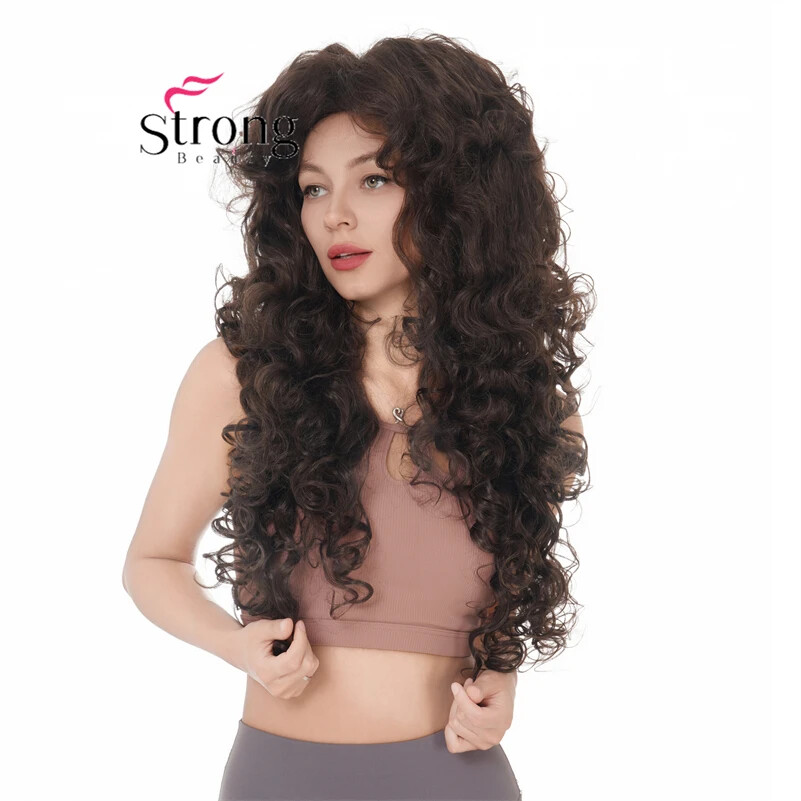 30″ Long Thick Curly Black Classic Cap Full Synthetic Wig