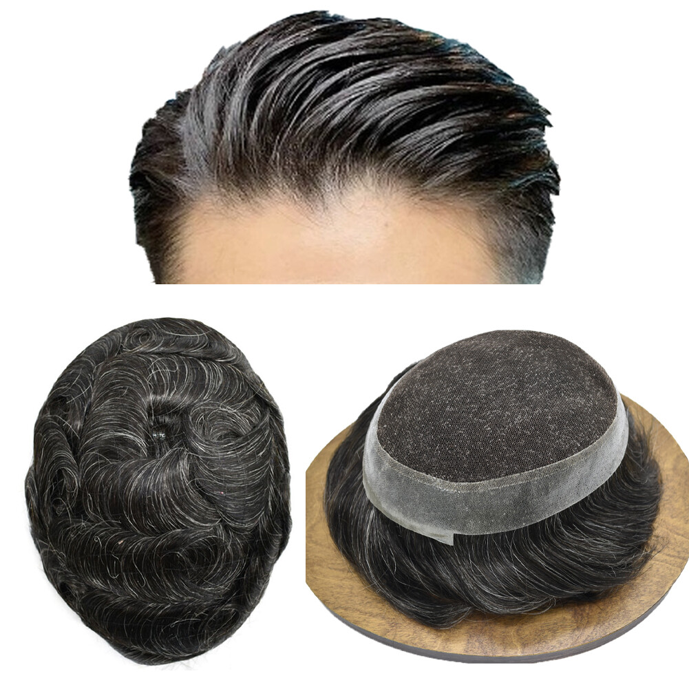 SWISS LACE Hairpiece Poly Pu Skin Around Hair System Mens Toupee For Men