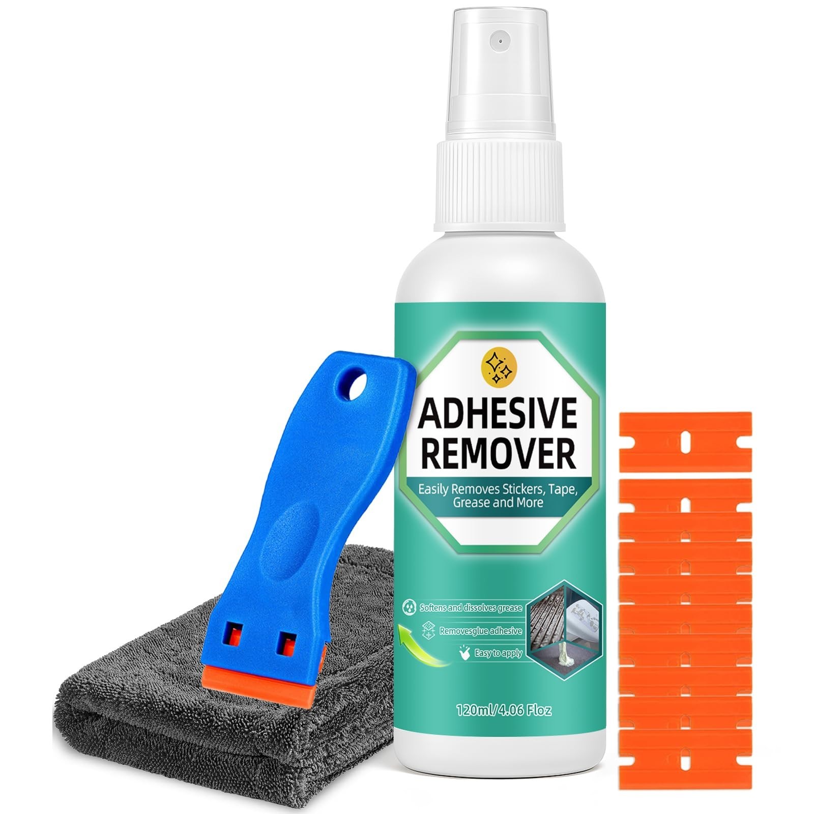 Adhesive Remover Spray, 4.06 Oz Glue Remover with Plastic Scraper and Towel, …