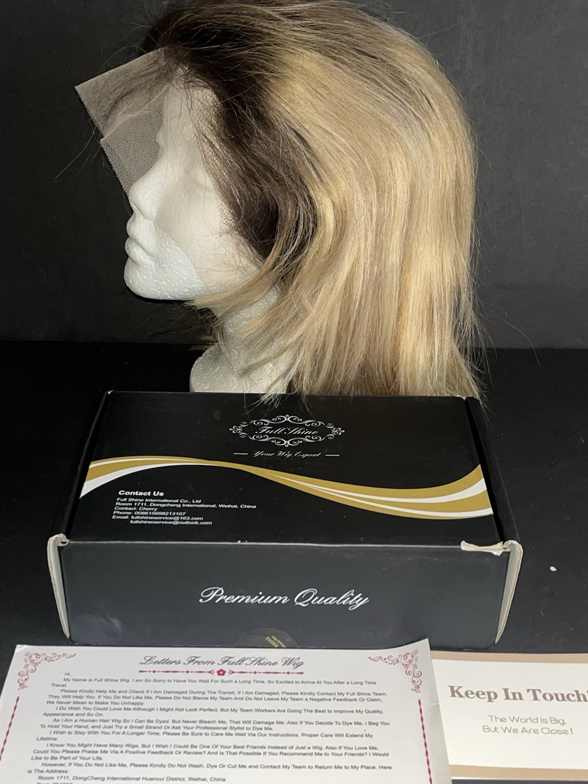 NEW Full Shine Human Hair Lace Wig Blond Rooted Medium Length 14 Inch