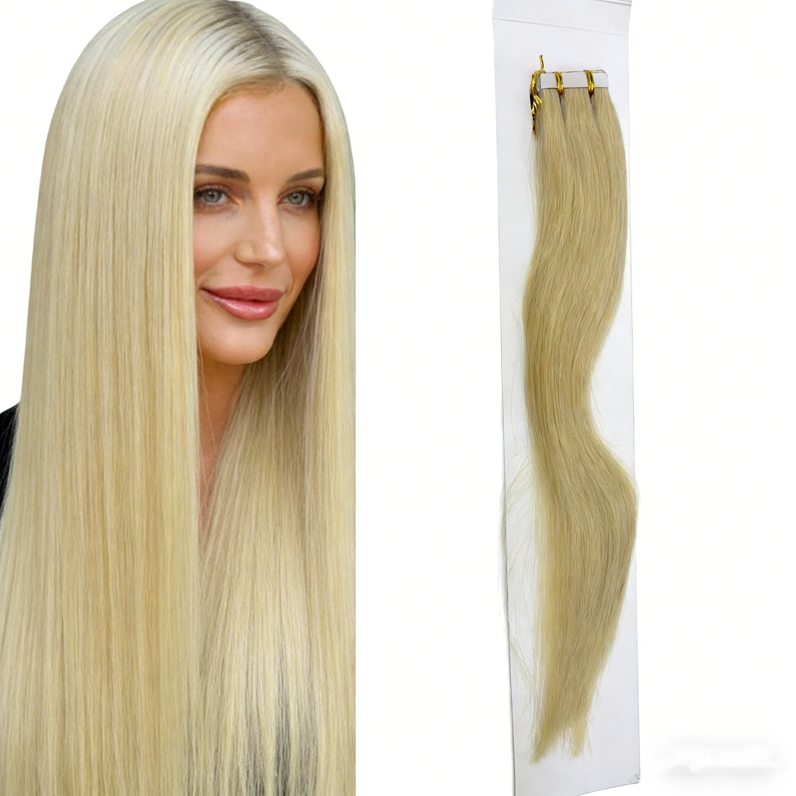 Tape in Hair Extensions,60pcs 90g 16 Inch Light Golden Blonde #24 Hair Extension