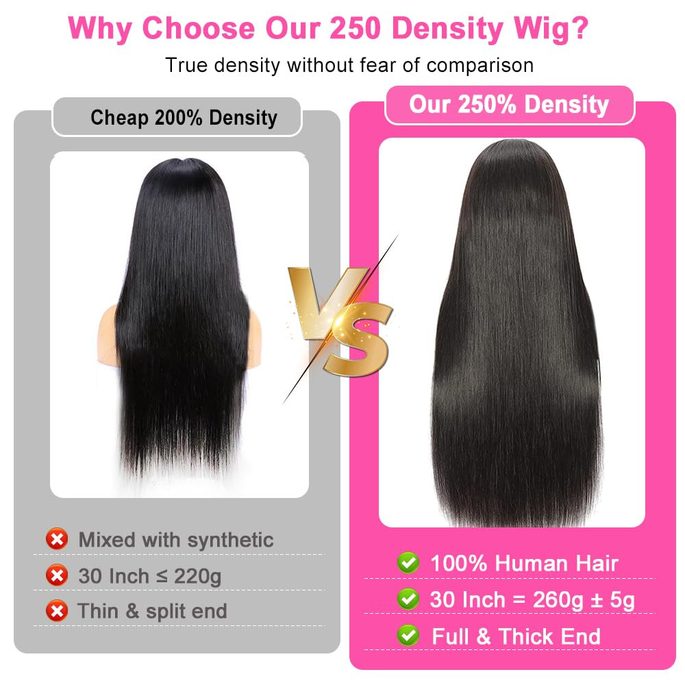 250 Density 30 Inch Lace Front Wigs, 100% Human Hair,[2-Year Life,260G], 13X6 St