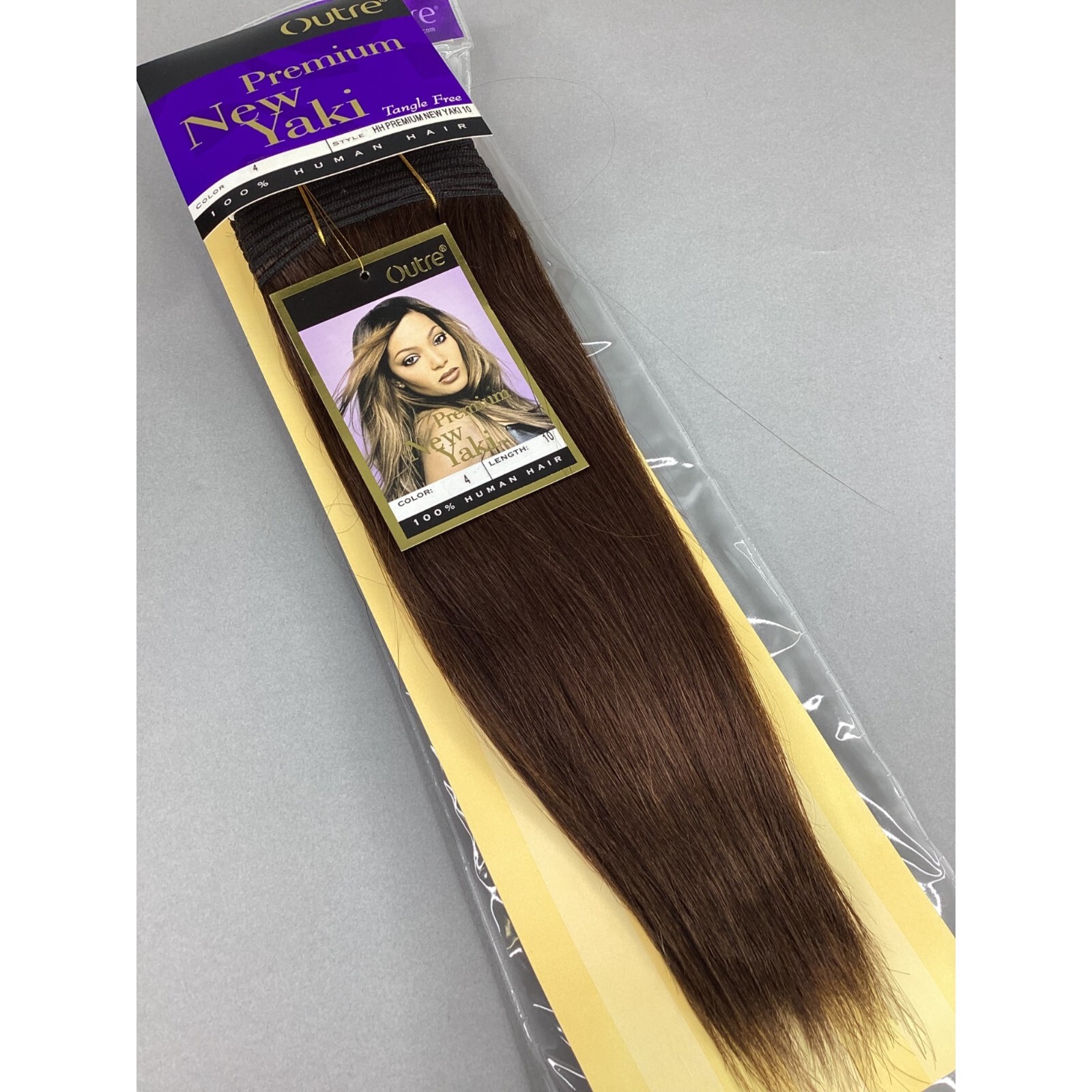 New Yaki #4 Dark Brown 10” Straight 100% Human Hair Extensions