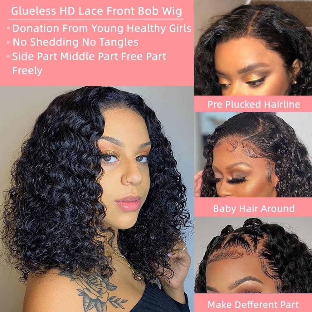 Curly Bob Wig Human Hair 180% Density 13×4 curly Bob Human Hair Lace Front Wig