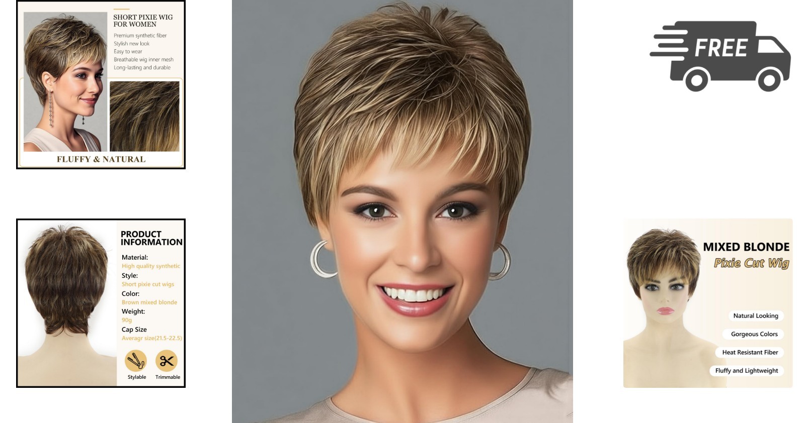 Dark Brown Blonde Pixie Wig Short Layered Highlight Synthetic Heat Resistant …