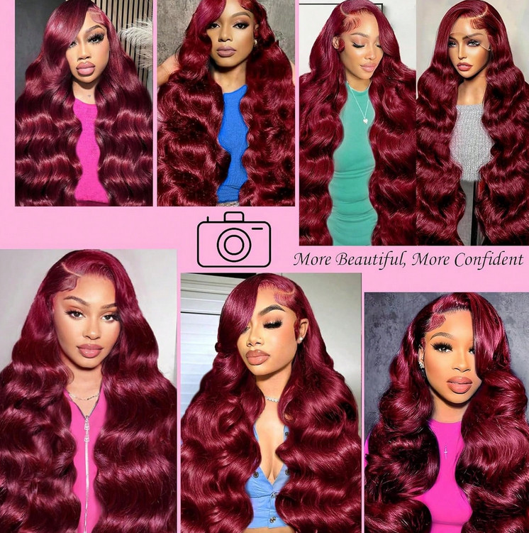 Burgundy 99J Lace Front Wigs Human Hair 13×4 250% Density Body Wave