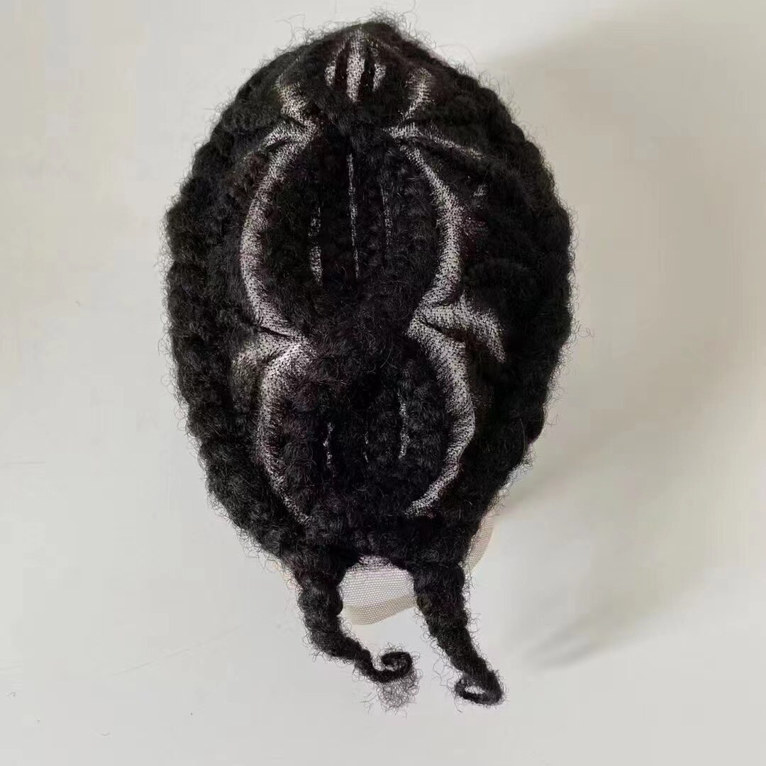 Full Lace Afro Curl Mens Toupee African American Human Black Braids