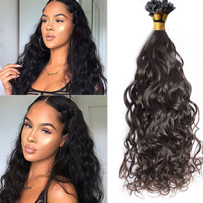 Wet and Wavy Flat Tip Human Hair Extension Pre Bonded Keratin Fusion Hair 100Pcs