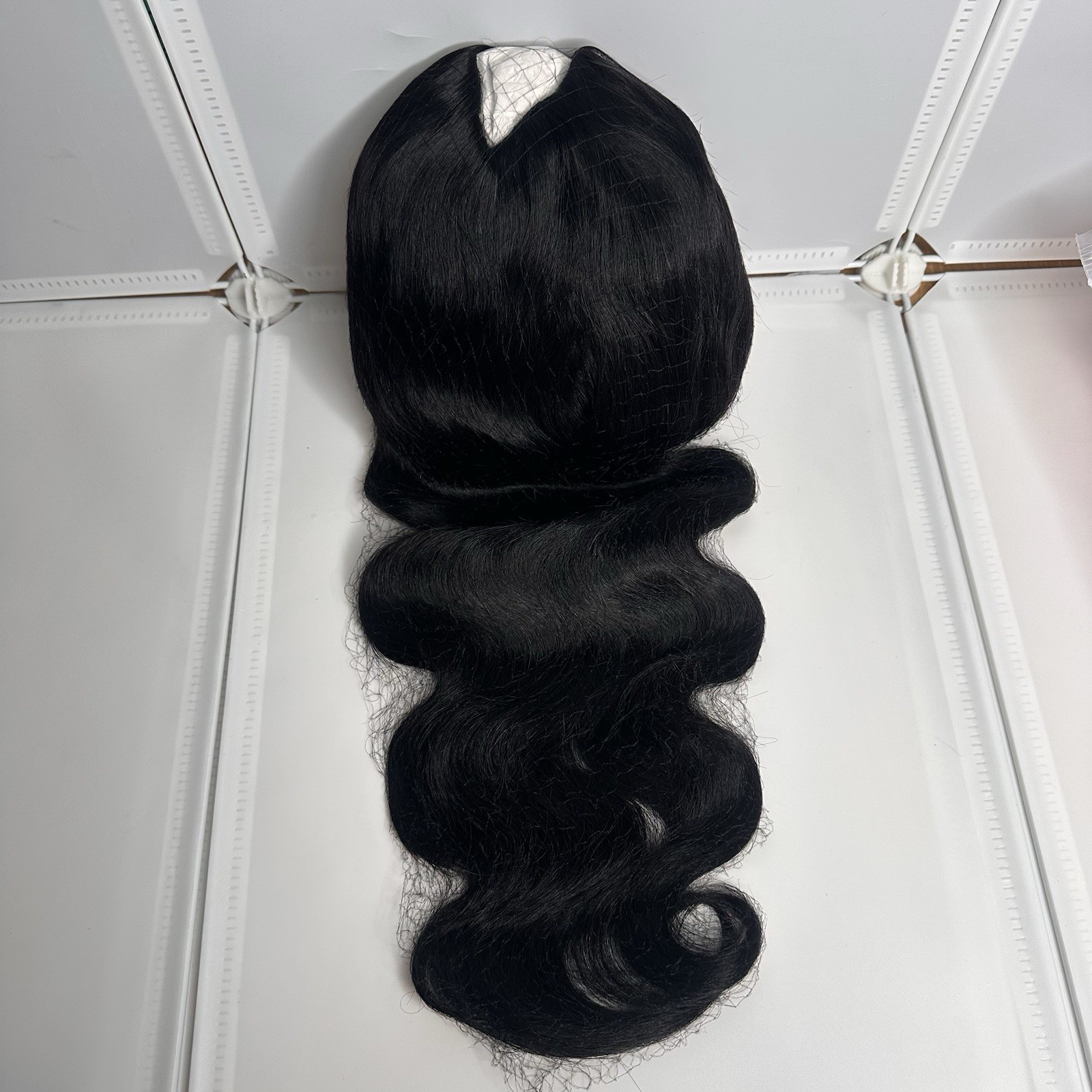 Natural Black Body Wave Human Hair V-Part Glueless Wig, 22”