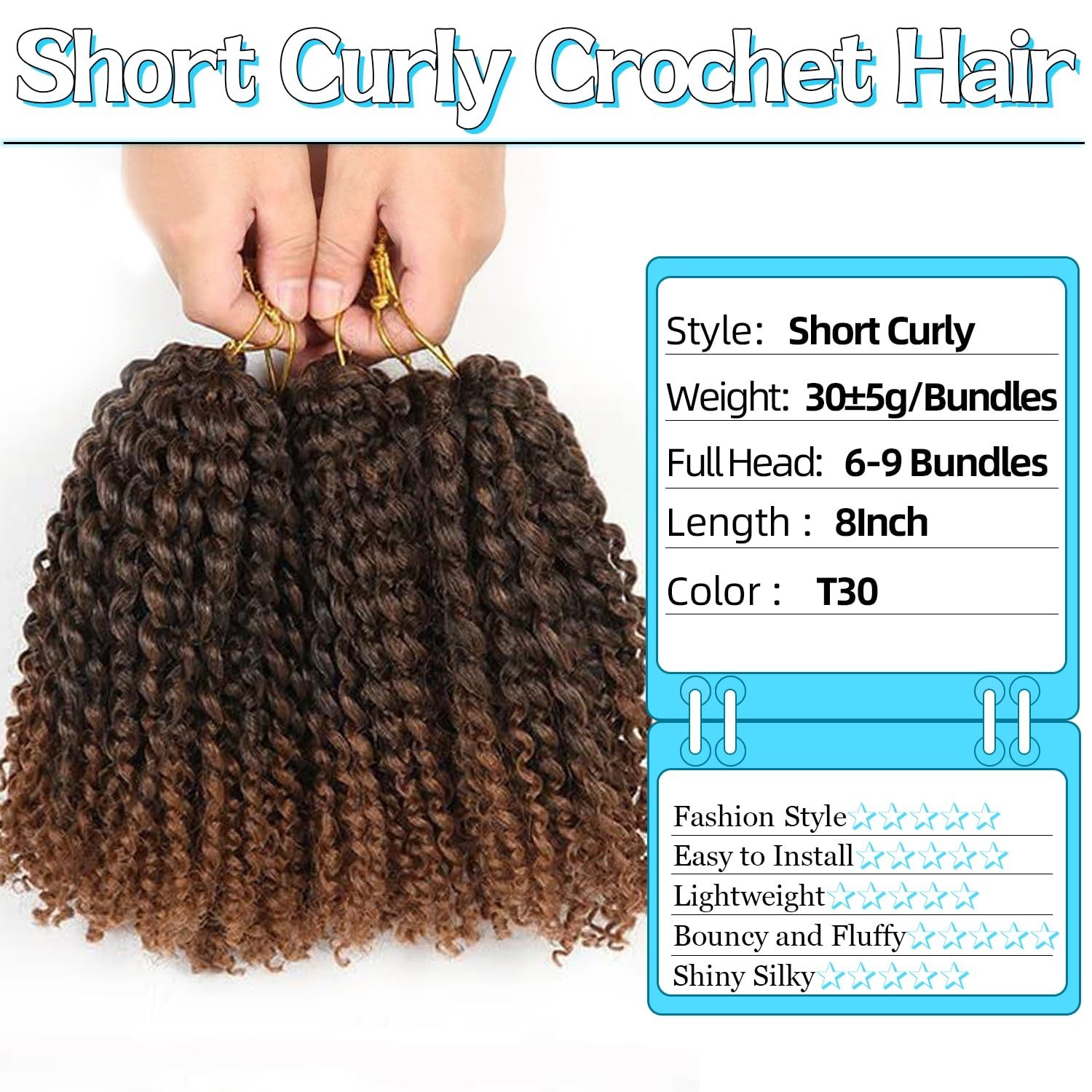 6 Bundles of 8 Inch Soft Passion Twist Hair – Lightweight Crochet Braids (1B/30)