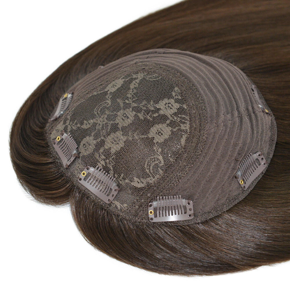 Women 8X8 Topper Mogolian Cuticle Remy Hair Jewish Wig Silk Toppiece 16” JP66#4