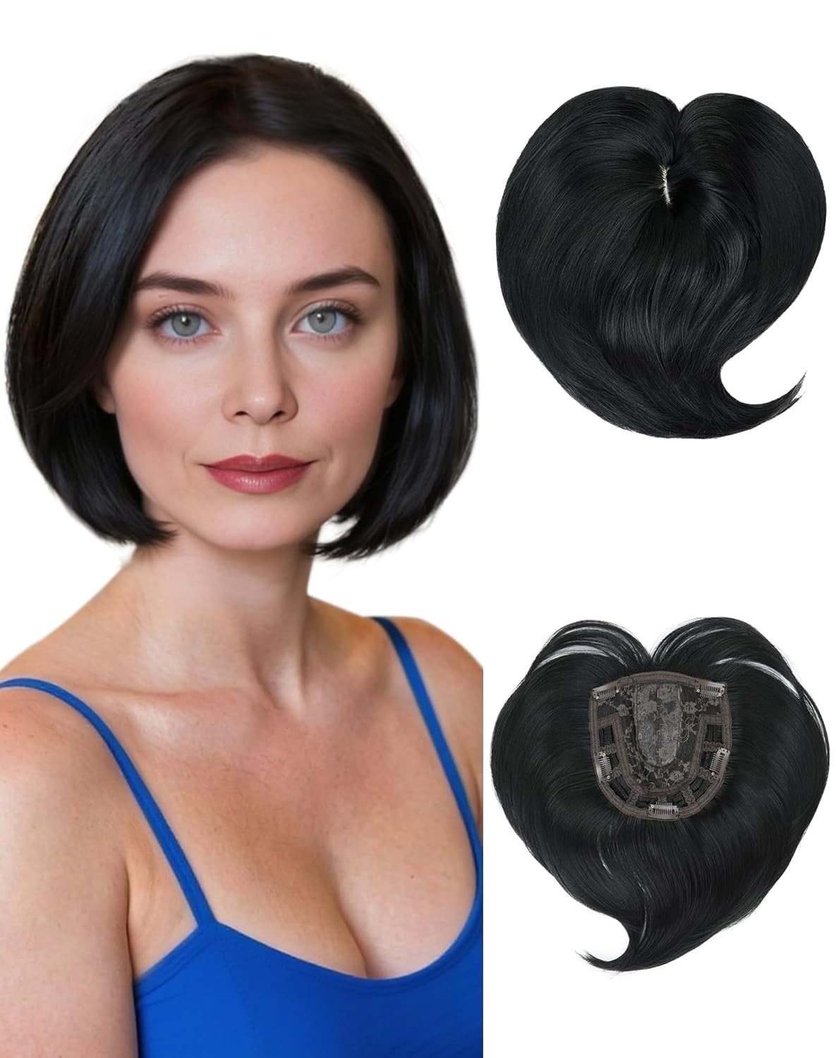 QUEENTAS Black Hair Topper for Women with Thinning Hair Pieces 5.7″*5.7″Large Co