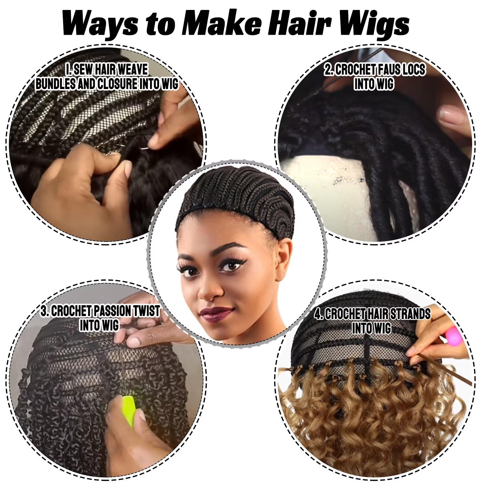 Royota Braided Wig Cap For Crochet Hair Braids Breathable Medium, Black