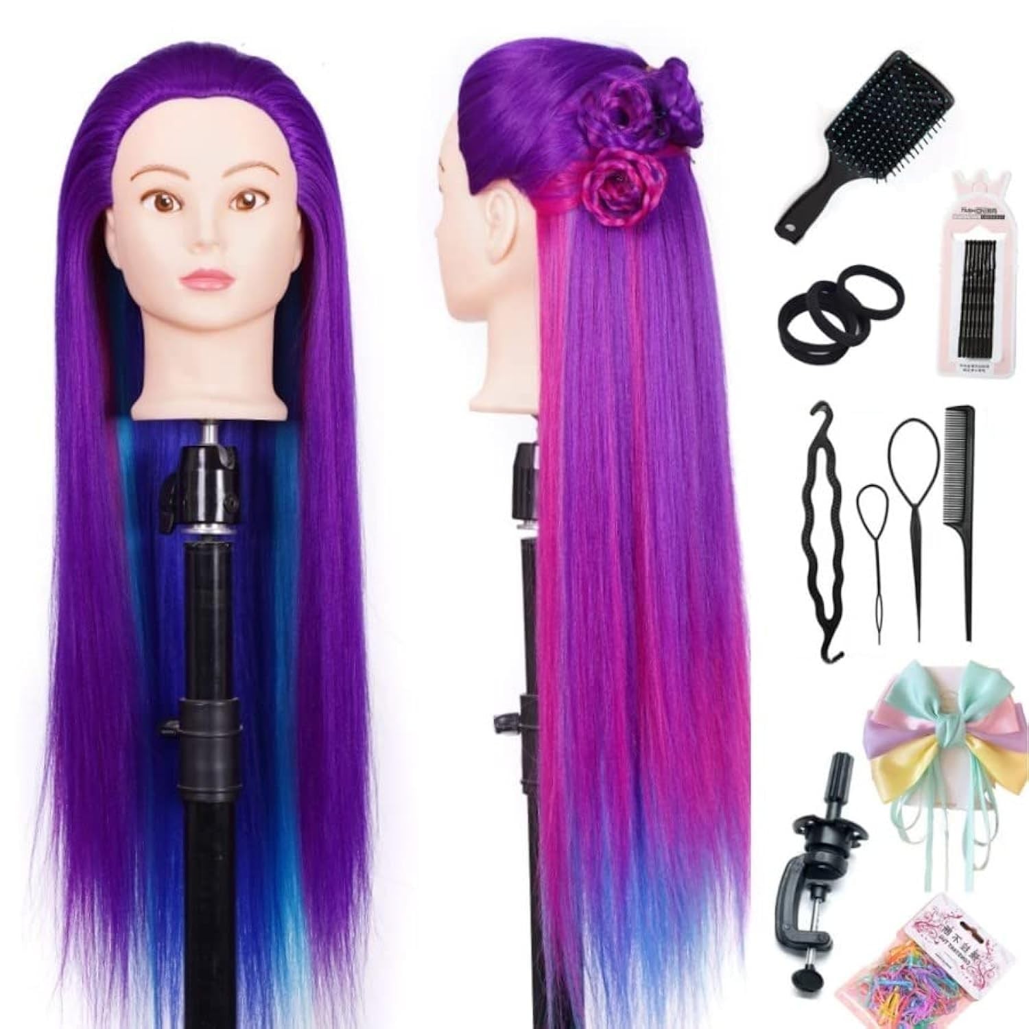 Training Head 26″-28” Mannequin Head Hair Styling Manikin Cosmetology Doll H…