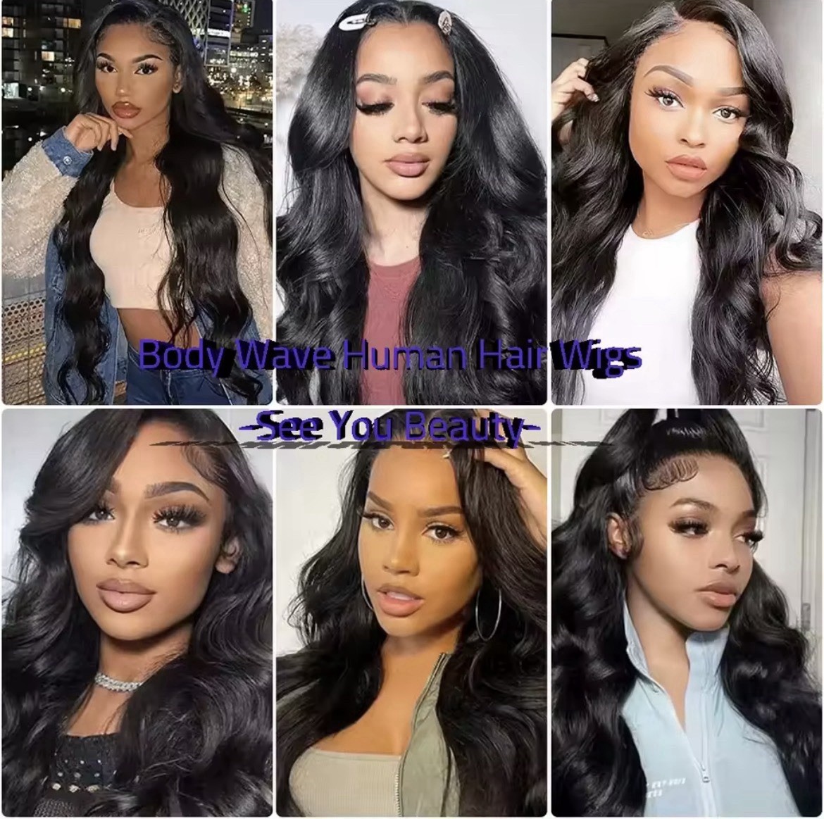Glueless Lace Front Human Hair Wig Body Wave Long Black Free-Part Pre Plucked