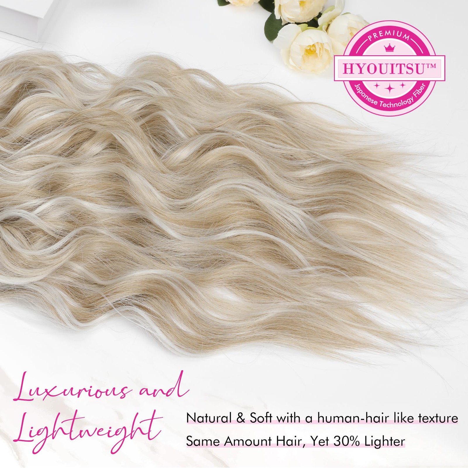 Clip in Hair Extensions, 4PCS Blonde Hair Extensions 24″ Thick Long Beach Wav…