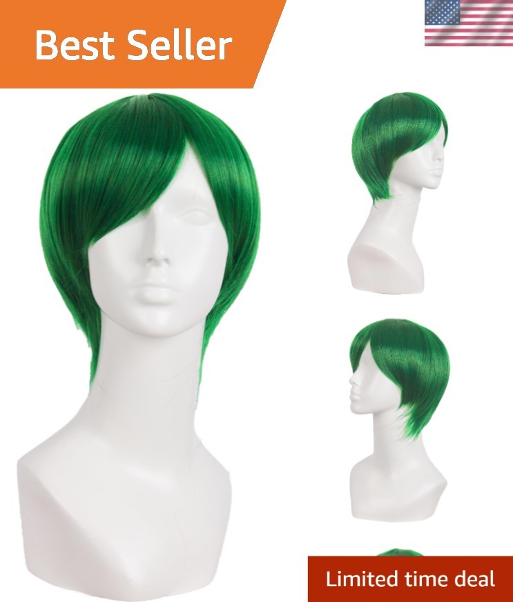 Vibrant 10 Inch High Temperature Fiber Men’s Wig in Grass Green – Trendy Look