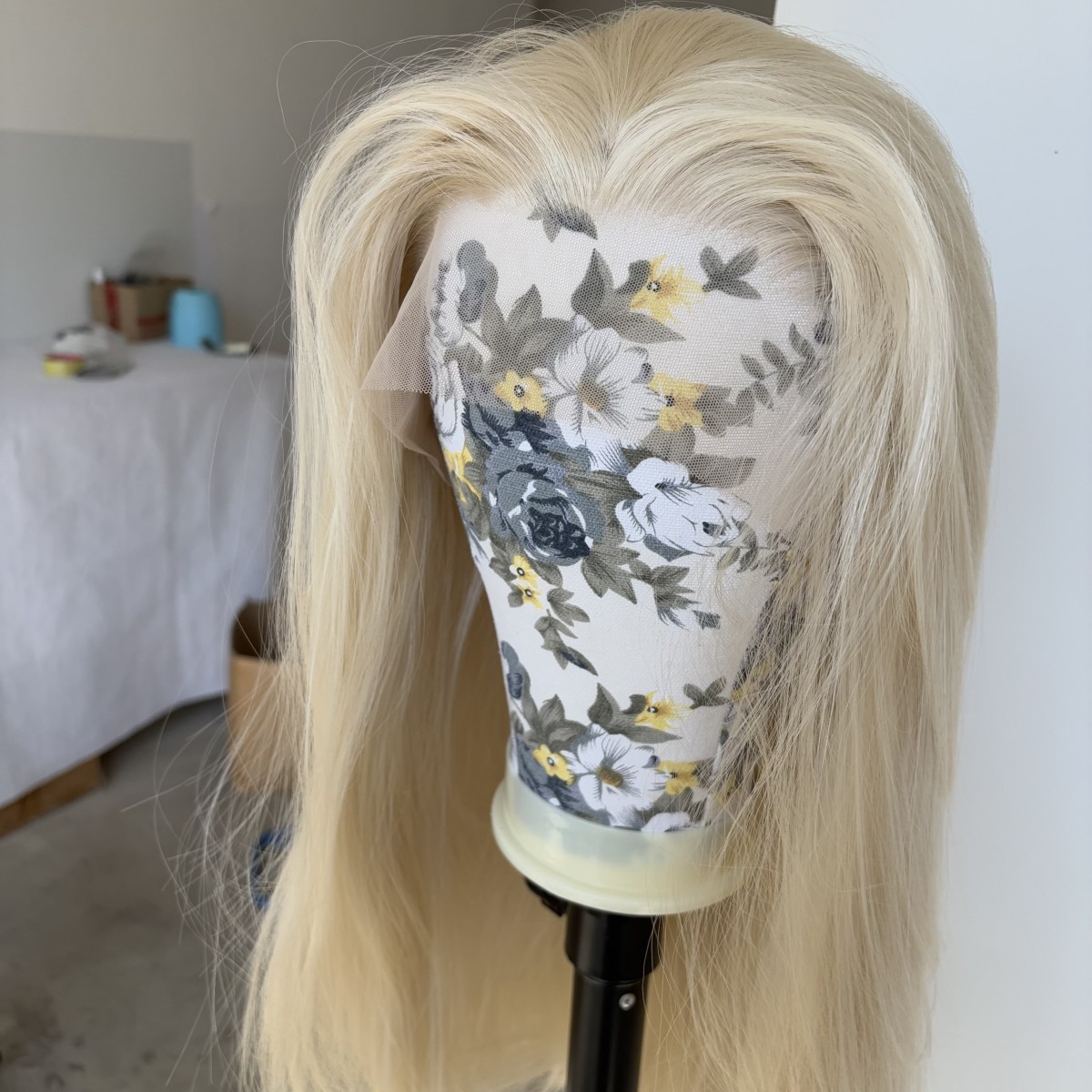 Synthetic Hair Heat Resistant Long Straight Platinum blonde HD Lace Front Wig