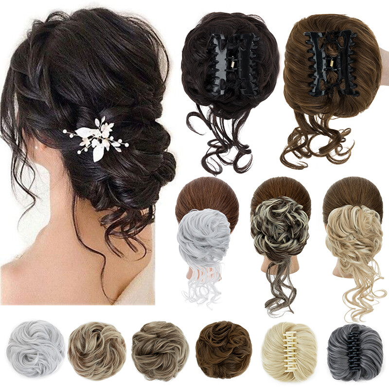 Natural Curly Messy Bun Hair Piece Scrunchie Updo Claw Clip in Hair Extensions S