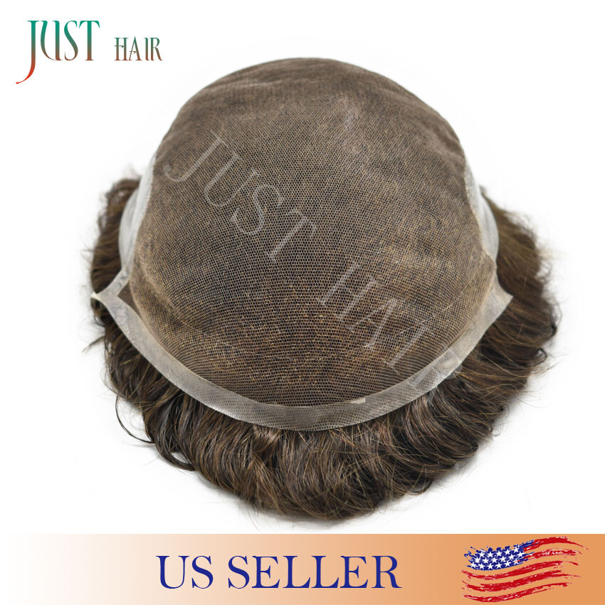 French Lace Front Mens Toupee Poly Skin Hairpieces Human Hair Replacement System