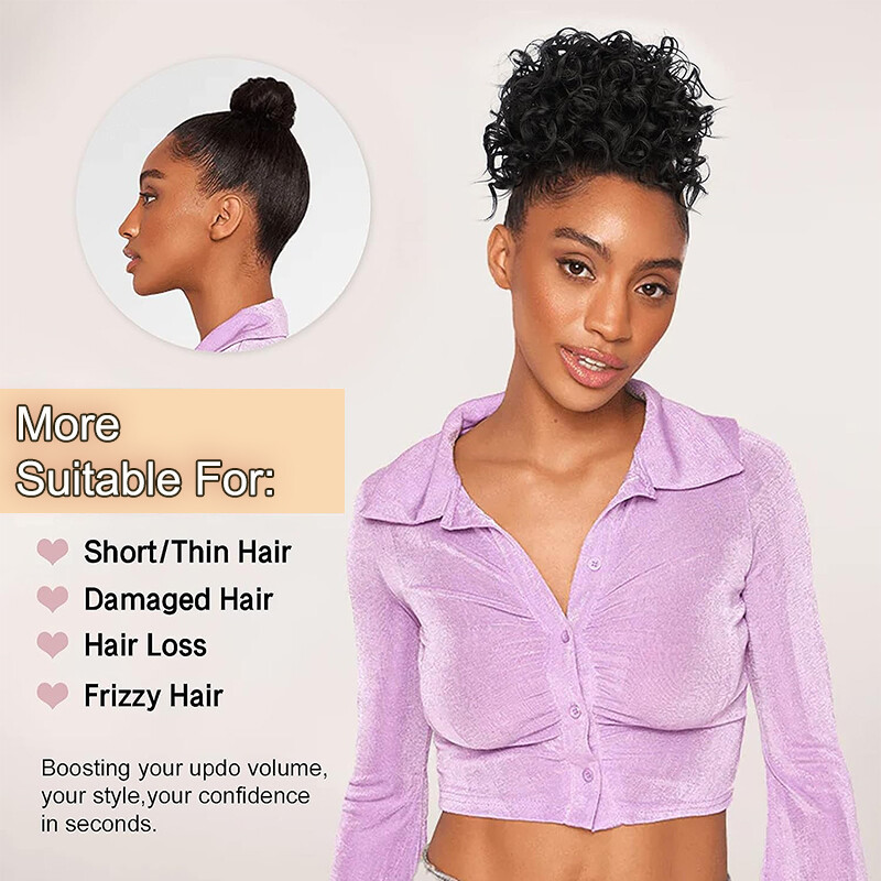 Drawstring Scrunchie Updo Loose Wave Large Curly Hair Bun Extension w/ Ponytail