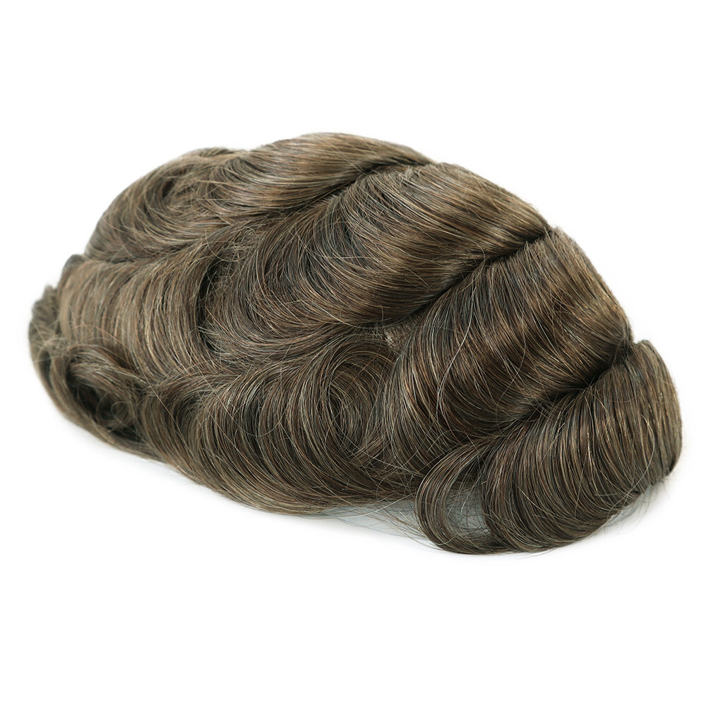 Mens Toupee Hair Replacement System Hairpiece BIO 0.05 Thin Skin Human Hair#7ASH