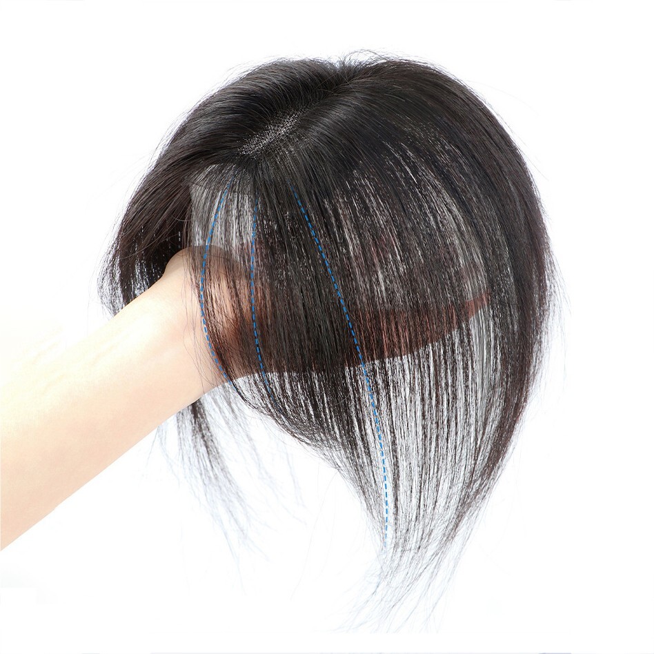 10″ 100% Human Hair Topper with Bangs Fringe Clip in Hairpiece Top Piece Toupee