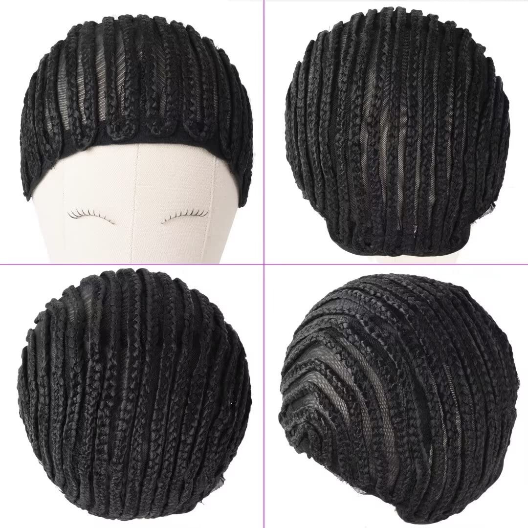 Cornrow Wig Cap Synthetic Crochet Braided Cap with Adjustable Straps 2pcs