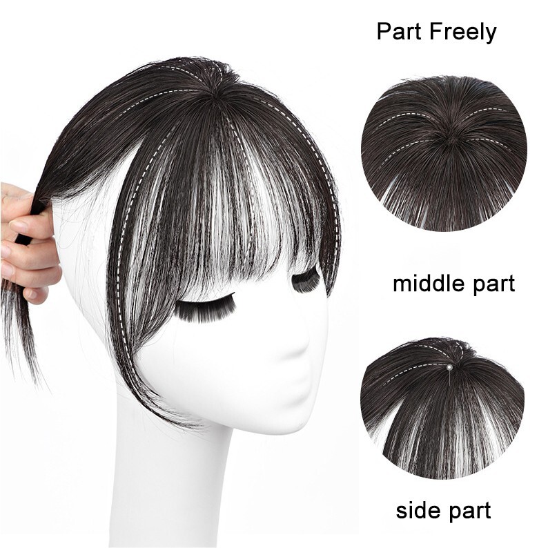 10″ 100% Human Hair Topper with Bangs Fringe Clip in Hairpiece Top Piece Toupee