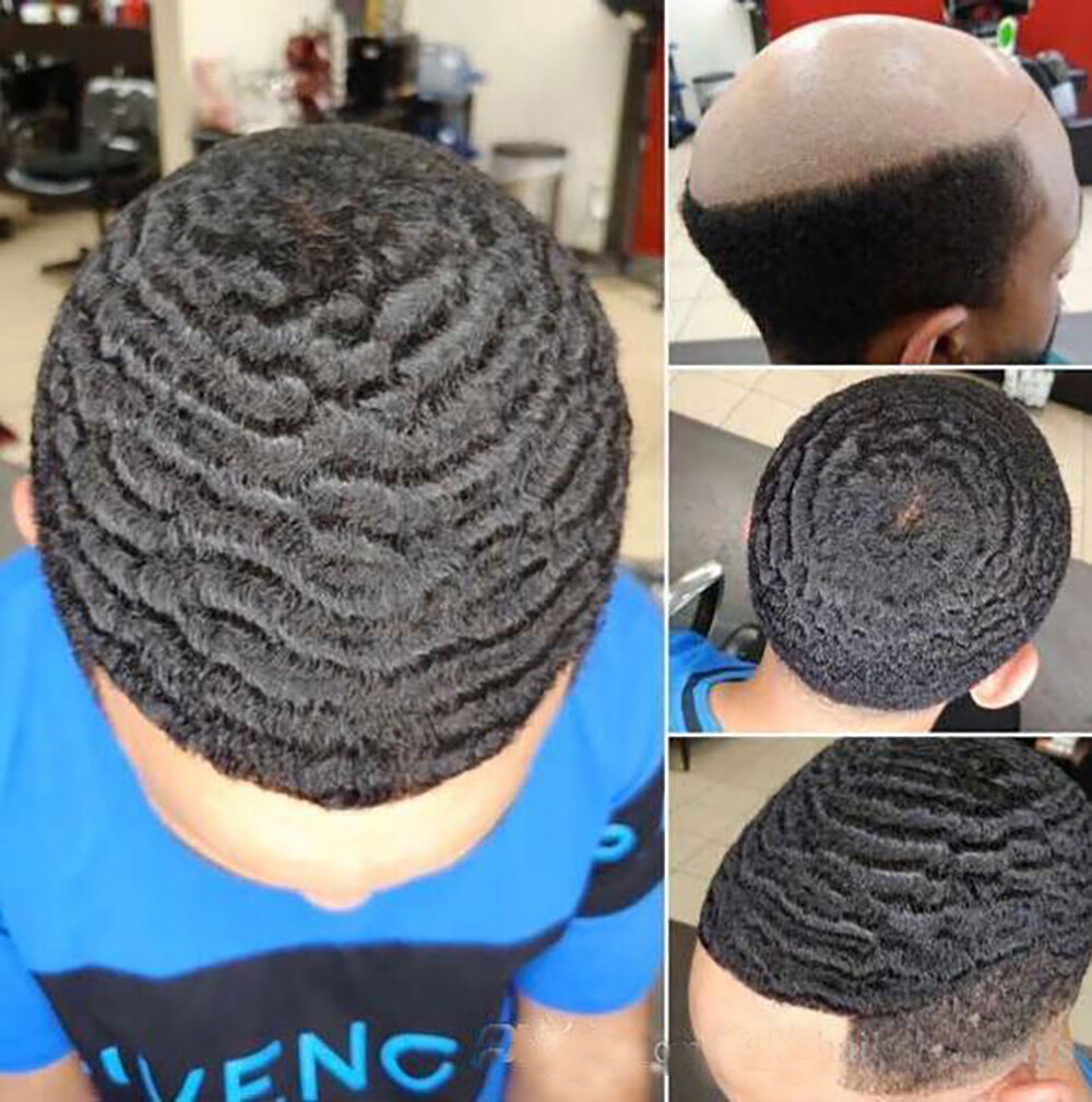 custom 10×10 inches 360 Wave Man Toupee Hair 10MM Curly Unit African Black Mens