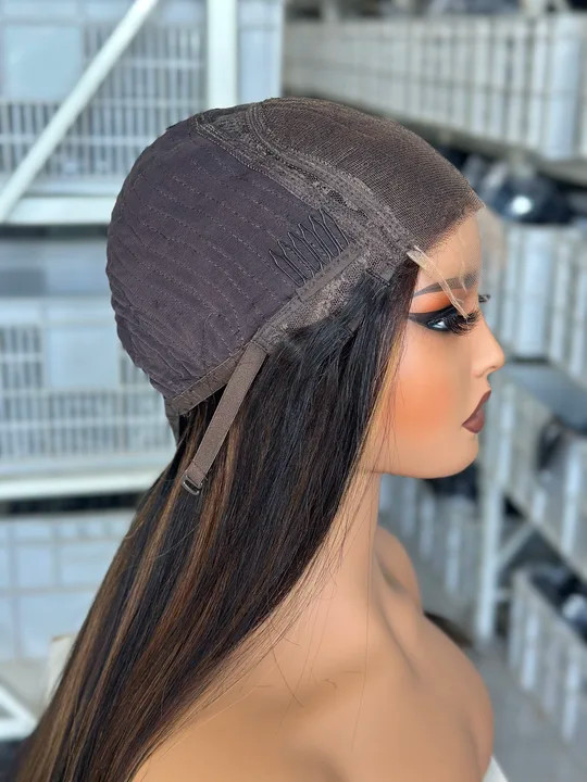 100% Human Hair Highlight Brown 22inch Silk Straight 5×5 HD Lace Frontal Wig