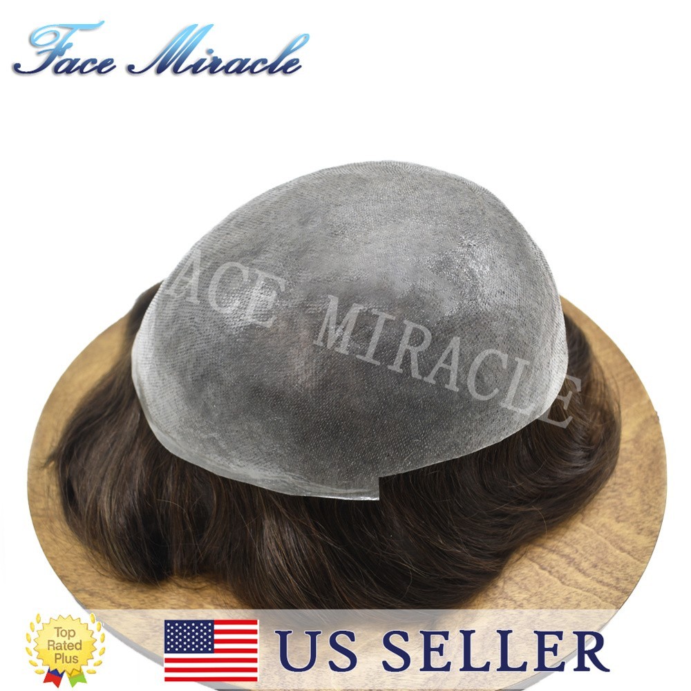Ultra Thin Skin Mens Hair Piece Human Hair Replacement System V-Looped PU Toupee