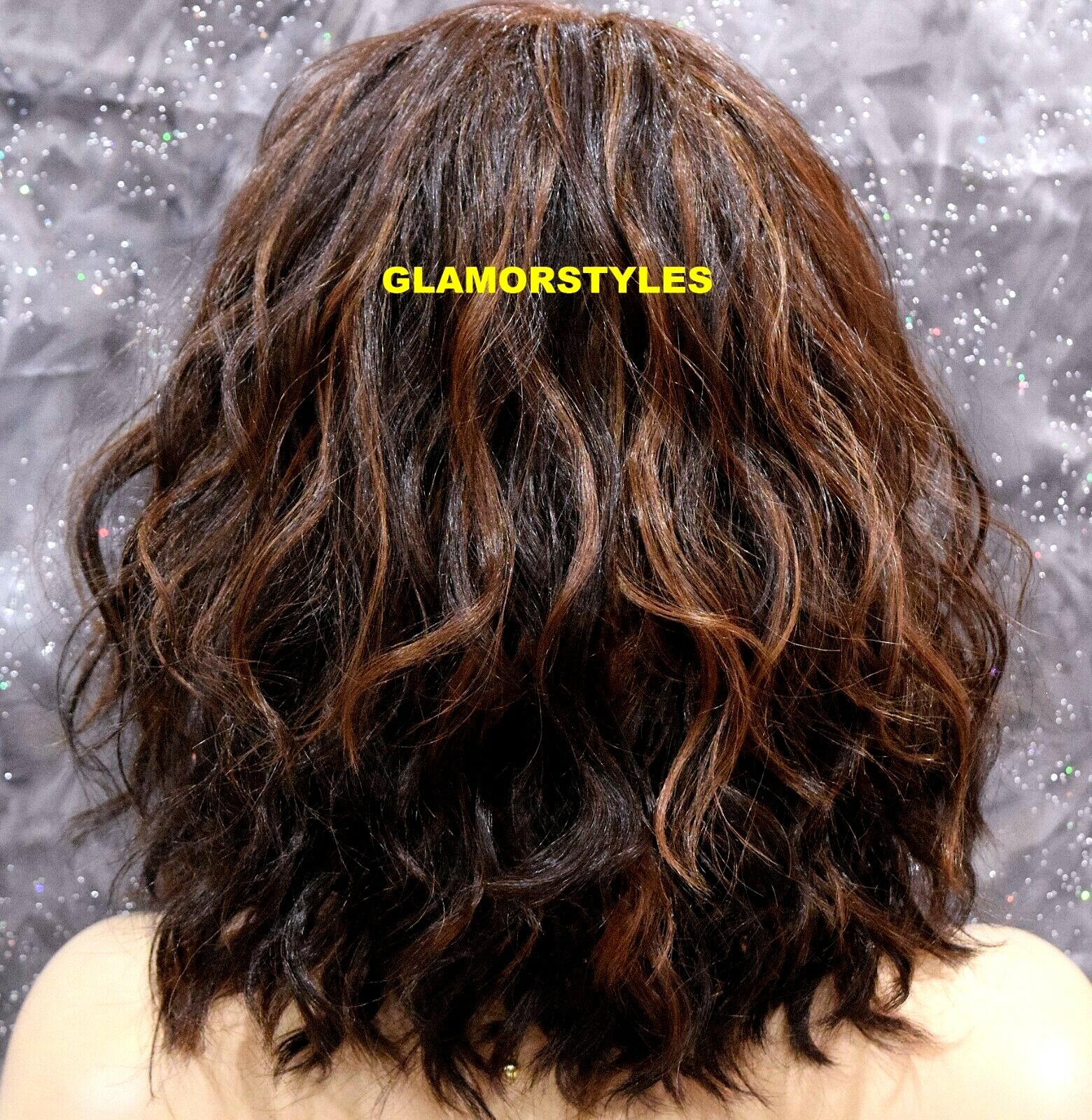 LACE FRONT FULL WIG BOB WAVY LAYERED SIDE PART BROWN AUBURN MIX HEAT OK NWT