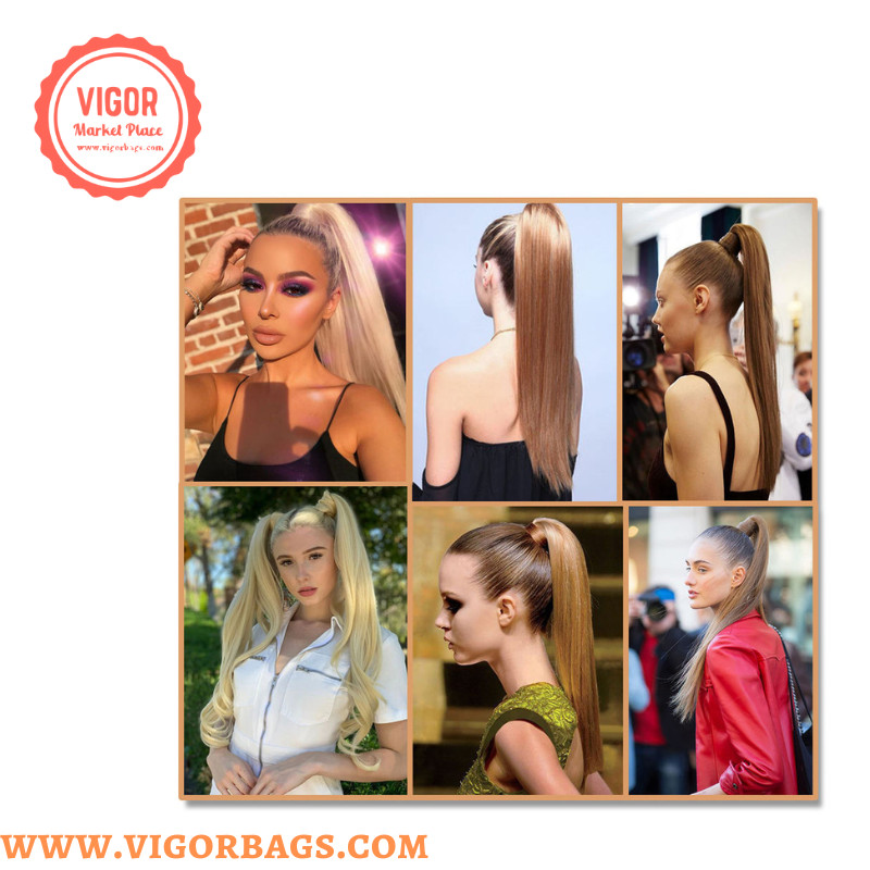 Long Straight Ponytail Hair Synthetic Extensions Heat Resistant