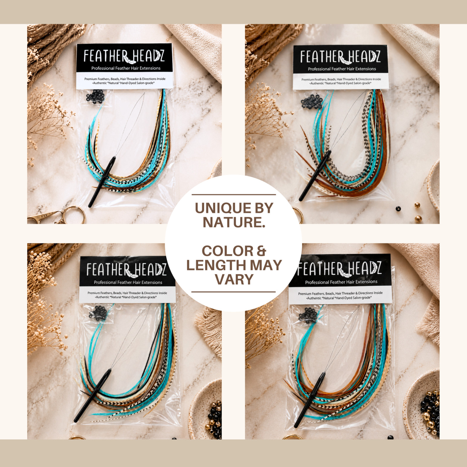 21 pcs. TURQUOISE and NATURAL 10-14″ Feather Extension, Whiting Farms + DIY Kit