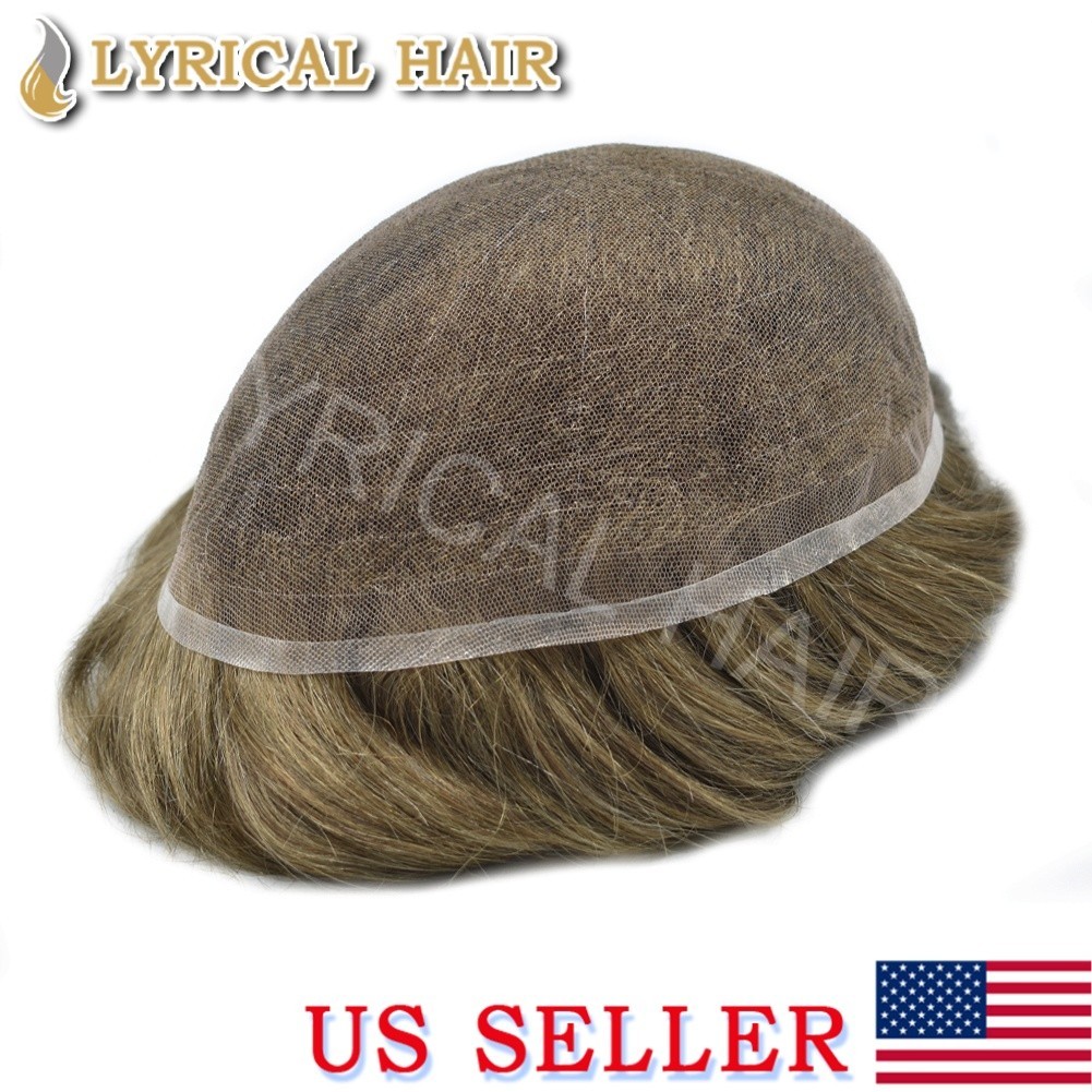 Mens Toupee Full Swiss Lace Hairpiece Bleached All Color Hair Replacement System