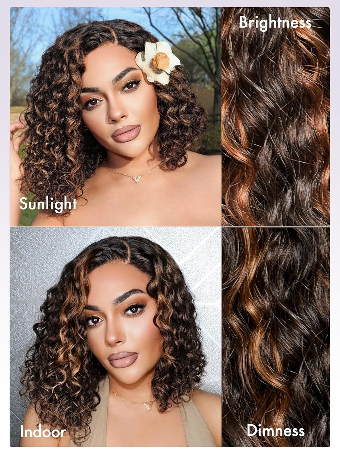 Short Bob Lace Curly Bob Wig Human Hair Short Black Wig with Blonde Highlights