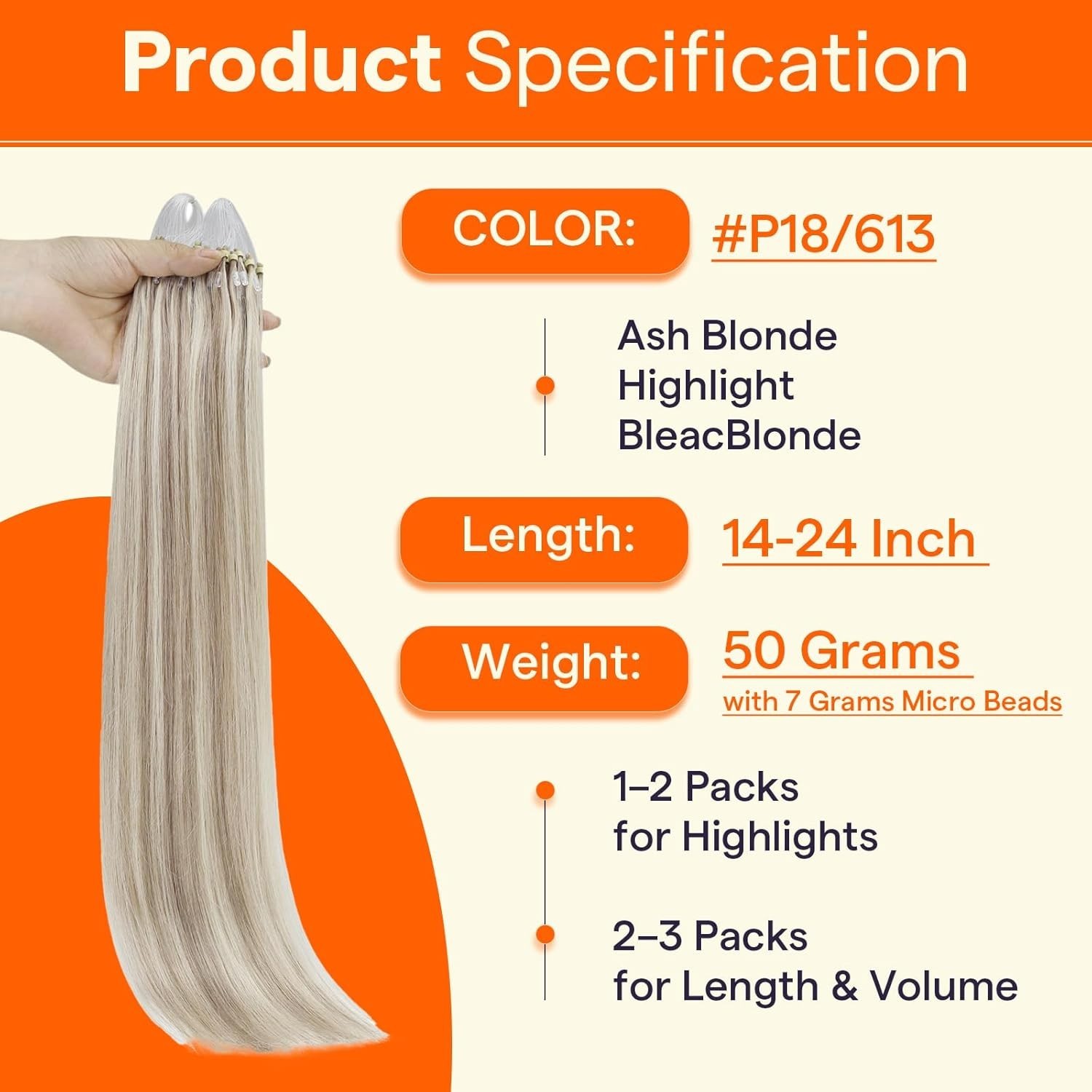 Full Shine Microlink Human Hair Extensions 16in 50g Ash Blonde Highlights Beads