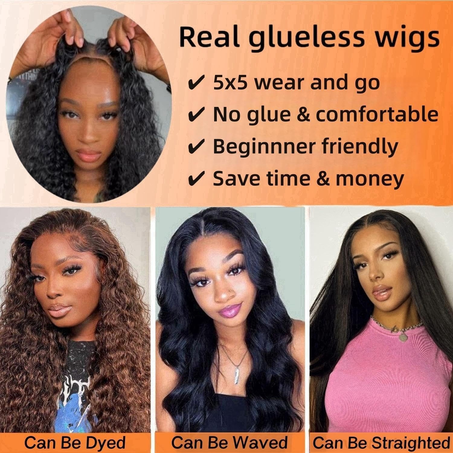 5×5 HD Lace Closure Glueless Human Hair Wig for Black Women – 24 Inch Curly Deep