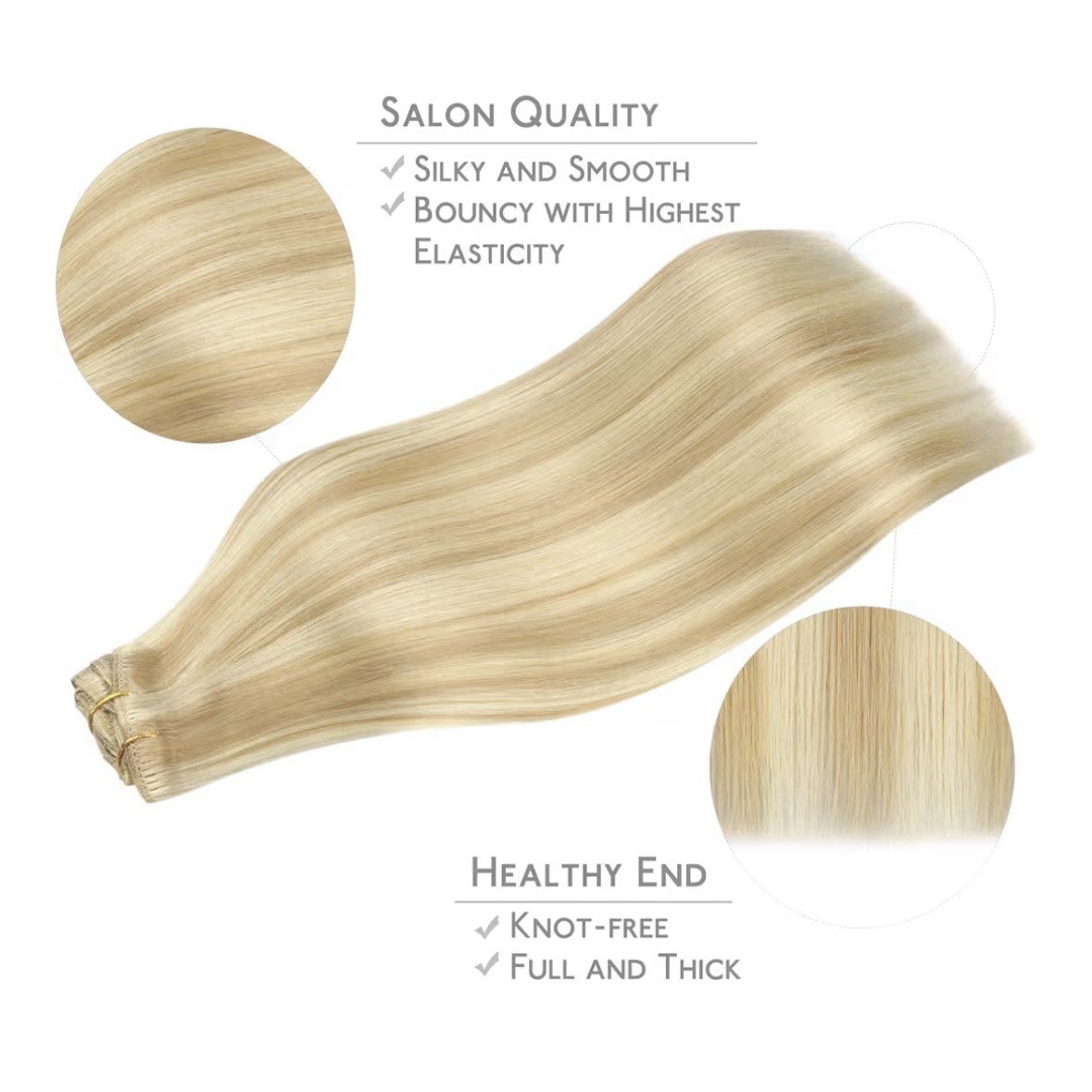 Clip in Hair Extensions, Light Blonde Highlighted Golden Blonde