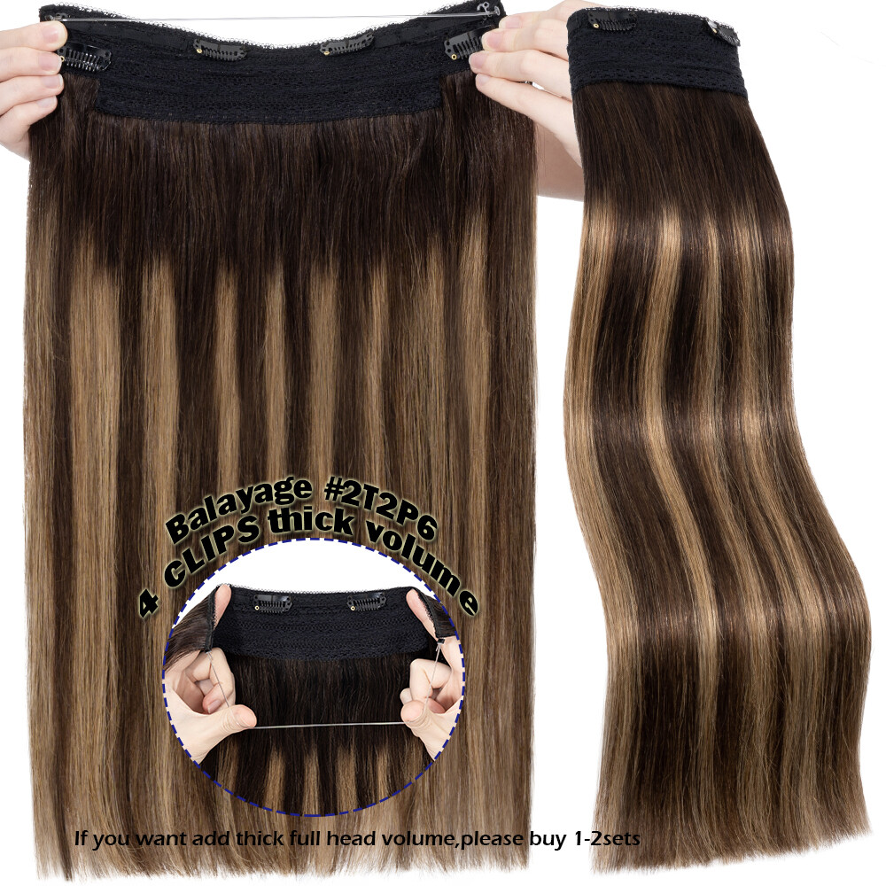 CLEARANCE Ring Wire In Remy Human Hair Extensions Hidden Headband Clip One Piece